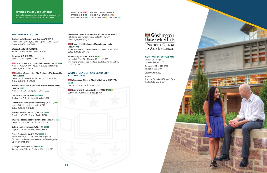 WUSTL Course Catalog Spring 2016