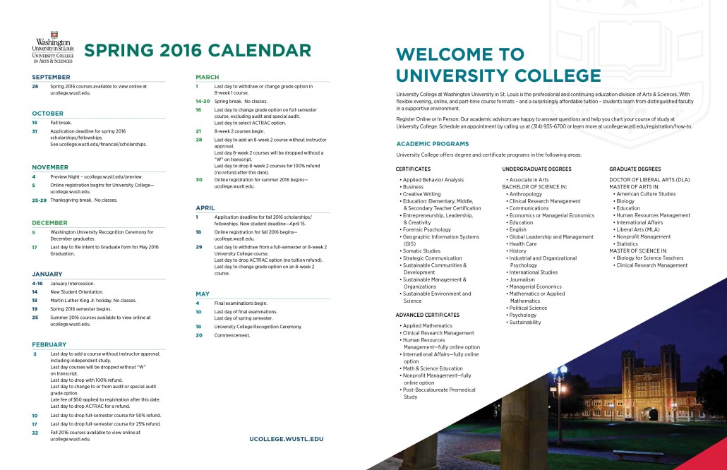 WUSTL Course Catalog Spring 2016